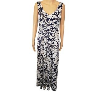 London Times Maxi‎ Dress Sleeveless Floral Sexy Long Ruched V Front Back 8
